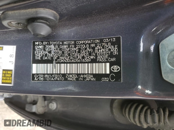 2013 Toyota Prius One with VIN JTDKN3DU6D5618389, listed as a Copart auction lot 53664095 with 207,300 mi miles and Salvage Title. Bid and sale history available at carsss.com. Image 15.