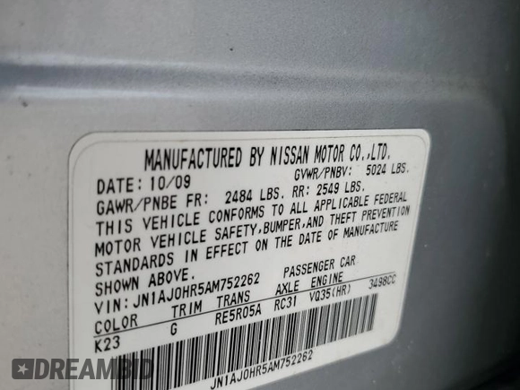 2010 Infiniti EX Journey with VIN JN1AJ0HR5AM752262, listed as a Copart auction lot 73803474 with 215,865 mi miles and Clean Title. Bid and sale history available at DreamBid. Image 13.
