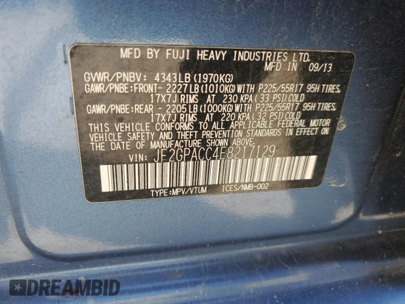 2014 Subaru Crosstrek Premium with VIN JF2GPACC4E8217129, listed as a Copart auction lot 62280635 with 149,188 mi miles and Clean title. Bid and sale history available at DreamBid. Image 12.