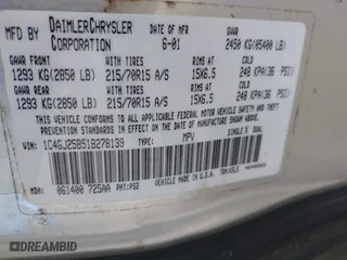 2001 Chrysler Voyager with VIN 1C4GJ25B51B278139, listed as a IAAI auction lot 41747571 with 84,688 mi miles. Bid and sale history available at carsss.com. Image 9.