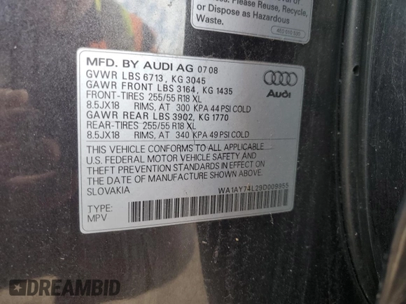 2009 Audi Q7 with VIN WA1AY74L29D009955, listed as a Copart auction lot 87280734 with 0 mi miles and Clean Title. Bid and sale history available at carsss.com. Image 14.