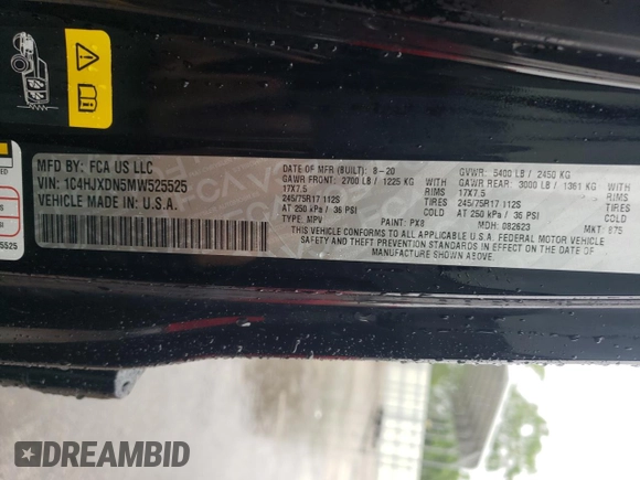 2021 Jeep Wrangler Unlimited Sport Altitude with VIN 1C4HJXDN5MW525525, listed as a Copart auction lot 55897605 with 54,554 mi miles and Salvage title. Bid and sale history available at DreamBid. Image 12.