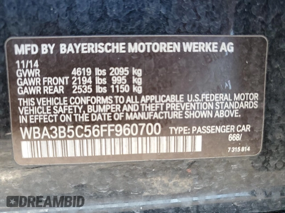 2015 BMW 3 Series 328i xDrive z VIN WBA3B5C56FF960700, wystawiony jako Copart lot #56754225 z przebiegiem 121 966 mil mil oraz Szkoda całkowita • Salvage title. Historia ofert i sprzedaży dostępna na DreamBid. Obrazek 13.