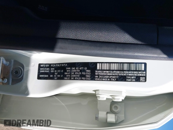 2018 Jeep Renegade Latitude with VIN ZACCJABB1JPH40117, listed as a IAAI auction lot 41676837 with 166,858 mi miles and . Bid and sale history available at DreamBid. Image 9.