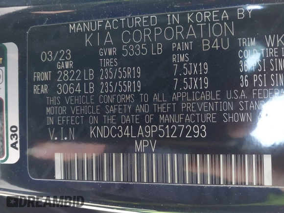2023 Kia EV6 Wind z VIN KNDC34LA9P5127293, wystawiony jako IAAI lot #41711613 z przebiegiem 12 365 mil mil oraz . Historia ofert i sprzedaży dostępna na DreamBid. Obrazek 9.