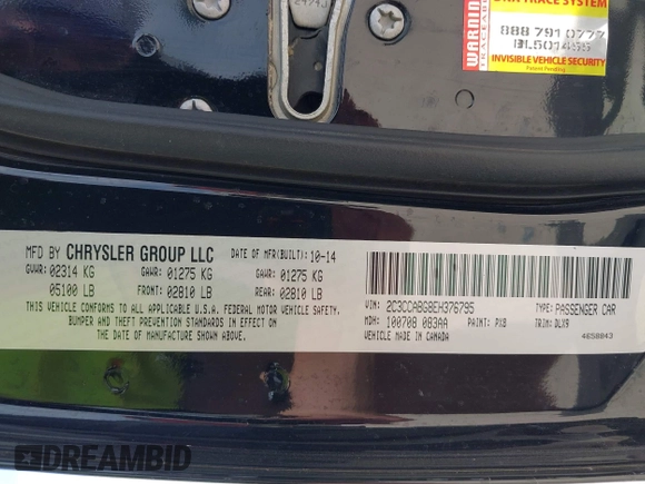 2014 Chrysler 300 S with VIN 2C3CCABG8EH376795, listed as a IAAI auction lot 42038260 with 134,265 mi miles and . Bid and sale history available at carsss.com. Image 9.