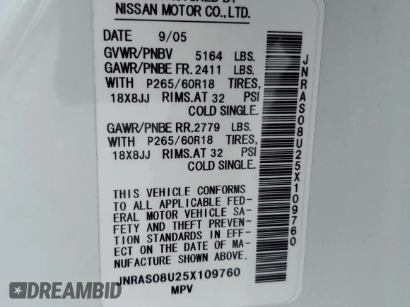2005 Infiniti FX35 with VIN JNRAS08U25X109760, listed as a Copart auction lot 51894775 with 234,179 mi miles and Salvage Title. Bid and sale history available at carsss.com. Image 13.