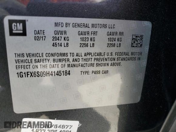 2017 Chevrolet Bolt EV Premier with VIN 1G1FX6S09H4145184, listed as a Copart auction lot 62604275 with 109,660 mi miles and Clean title. Bid and sale history available at DreamBid. Image 12.