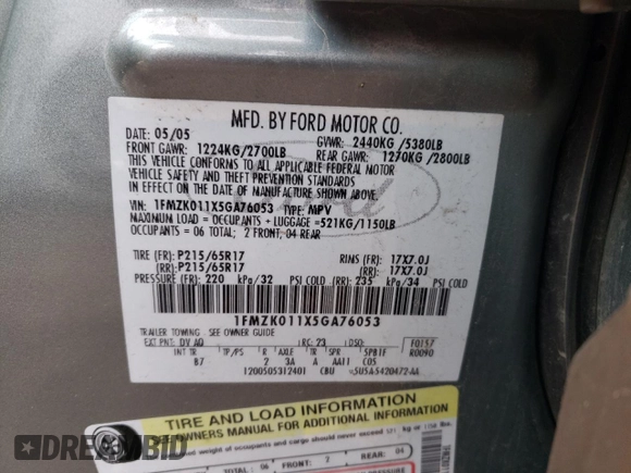 2005 Ford Freestyle SE z VIN 1FMZK011X5GA76053, wystawiony jako Copart lot #42416335 z przebiegiem 243 161 mil mil oraz Szkoda całkowita • Salvage title. Historia ofert i sprzedaży dostępna na DreamBid. Obrazek 13.