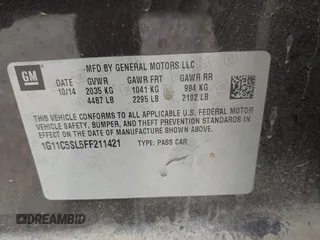 2015 Chevrolet Malibu LT with VIN 1G11C5SL5FF211421, listed as a IAAI auction lot 42154080 with 275,152 mi miles and . Bid and sale history available at DreamBid. Image 9.