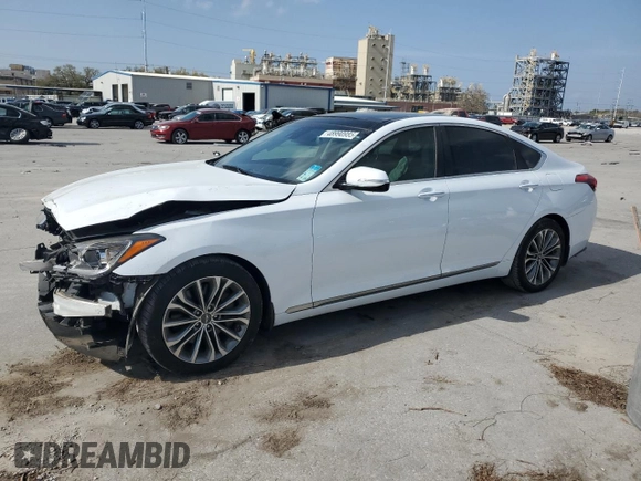 2015 Hyundai Genesis 3.8L with VIN KMHGN4JE2FU097748, listed as a Copart auction lot 48990985 with 122,687 mi miles and Salvage Title. Bid and sale history available at carsss.com. Image 1.