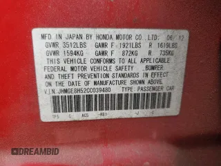 2012 Honda Fit Sport with VIN JHMGE8H52CC039480, listed as a Copart auction lot 48185445 with 106,663 mi miles and Salvage Title. Bid and sale history available at DreamBid. Image 14.