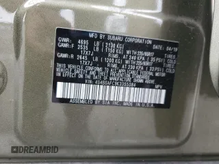 2019 Subaru Outback Premium with VIN 4S4BSAFC9K3355384, listed as a Copart auction lot 59056395 with 42,449 mi miles and Salvage title. Bid and sale history available at DreamBid. Image 13.