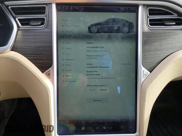 2014 Tesla Model S 60 with VIN 5YJSA1S14EFP35316, listed as a Copart auction lot 45397015 with 78,858 mi miles and Salvage title. Bid and sale history available at DreamBid. Image 9.