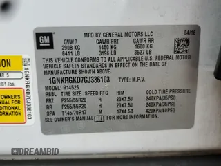 2016 Chevrolet Traverse LT with VIN 1GNKRGKD7GJ336103, listed as a Copart auction lot 62030835 with 84,093 mi miles and Salvage title. Bid and sale history available at DreamBid. Image 14.