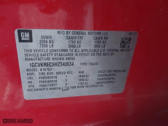 2017 Chevrolet Silverado 1500 LT with VIN 1GCVKREC9HZ340634, listed as a IAAI auction lot 41336401 with 189,247 mi miles. Bid and sale history available at carsss.com. Image 9.