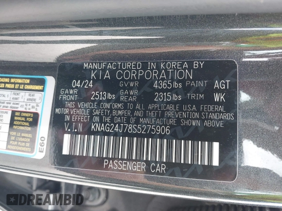 2025 Kia K5 LXS z VIN KNAG24J78S5275906, wystawiony jako IAAI lot #42006110 z przebiegiem 14 391 mil mil oraz . Historia ofert i sprzedaży dostępna na DreamBid. Obrazek 9.
