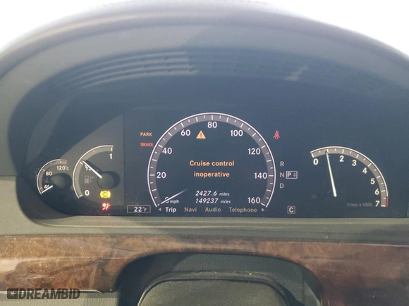 2009 Mercedes-Benz S-Class 5.5L V8 with VIN WDDNG71X99A247374, listed as a Copart auction lot 45904905 with 149,237 mi miles and Salvage Title. Bid and sale history available at carsss.com. Image 9.