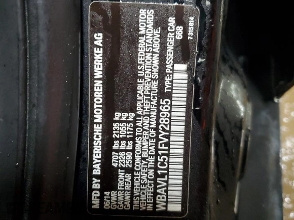 2015 BMW X1 xDrive28i z VIN WBAVL1C51FVY28965, wystawiony jako Copart lot #50895115 z przebiegiem 53 133 mil mil oraz Szkoda całkowita • Salvage title. Historia ofert i sprzedaży dostępna na DreamBid. Obrazek 12.