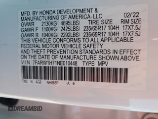 2022 Honda CR-V Special Edition with VIN 7FARW1H71NE010448, listed as a Copart auction lot 77954084 with 26,941 mi miles and Salvage Title. Bid and sale history available at carsss.com. Image 14.