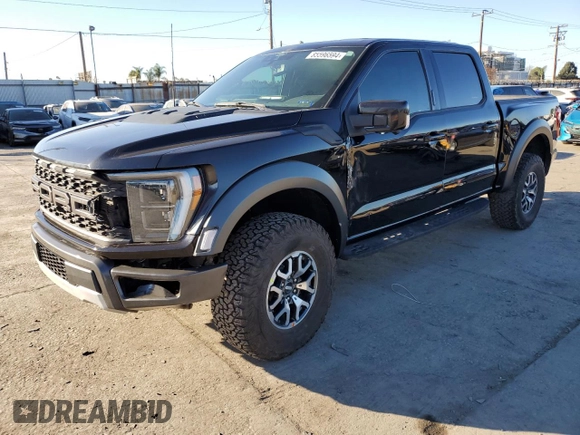 2021 Ford F-150 Raptor with VIN 1FTFW1RG3MFC62242, listed as a Copart auction lot 85596594 with 33,497 mi miles and Salvage Title. Bid and sale history available at carsss.com. Image 1.