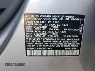 2022 Volkswagen Atlas SE with VIN 1V2DP2CA2NC501943, listed as a Copart auction lot 51181225 with 70,604 mi miles and Clean title. Bid and sale history available at DreamBid. Image 13.