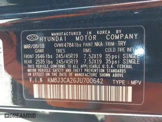 2018 Hyundai Tucson Value with VIN KM8J3CA26JU700642, listed as a IAAI auction lot 41655085 with 80,903 mi miles. Bid and sale history available at carsss.com. Image 9.