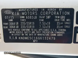 2016 Kia Sedona SX-L with VIN KNDME5C16G6132479, listed as a Copart auction lot 66781744 with 116,663 mi miles and Salvage Title. Bid and sale history available at carsss.com. Image 13.