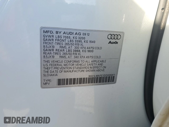 2013 Audi Q7 3.0L TDI Premium Plus with VIN WA1LMAFE1DD005811, listed as a Copart auction lot 45564065 with 88,604 mi miles and Salvage Title. Bid and sale history available at carsss.com. Image 13.