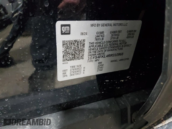 2024 Cadillac Escalade 4WD Sport with VIN 1GYS4FKL4RR310968, listed as a Copart auction lot 48261475 with 5,389 mi miles and Salvage title. Bid and sale history available at DreamBid. Image 14.