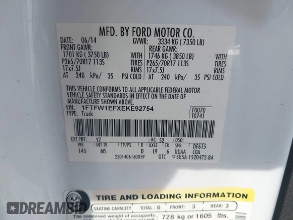 2014 Ford F-150 XL with VIN 1FTFW1EFXEKE92754, listed as a IAAI auction lot 42109551 with 219,130 mi miles. Bid and sale history available at carsss.com. Image 9.