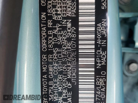 2014 Toyota Prius One z VIN JTDKDTB37E1071879, wystawiony jako Copart lot #59409765 z przebiegiem 80 581 mil mil oraz Szkoda całkowita • Salvage title. Historia ofert i sprzedaży dostępna na DreamBid. Obrazek 12.
