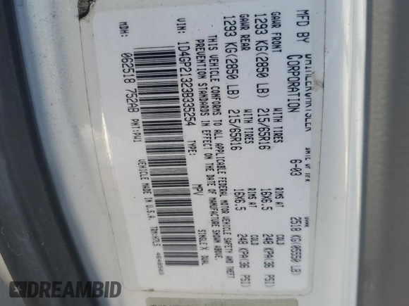 2003 Dodge Caravan Cargo z VIN 1D4GP21323B335254, wystawiony jako Copart lot #88923705 z przebiegiem 115 996 mil mil oraz Tytuł czysty. Historia ofert i sprzedaży dostępna na DreamBid. Obrazek 14.