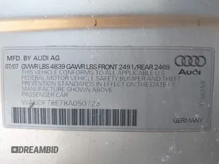 2008 Audi A4 2.0T with VIN WAUDF78E78A050728, listed as a IAAI auction lot 41400492 with 161,717 mi miles. Bid and sale history available at carsss.com. Image 9.