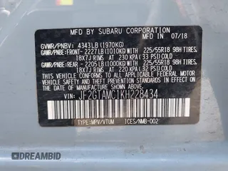 2019 Subaru Crosstrek Limited z VIN JF2GTAMC1KH228434, wystawiony jako IAAI lot #42092832 z przebiegiem 40 292 mil mil oraz . Historia ofert i sprzedaży dostępna na DreamBid. Obrazek 9.