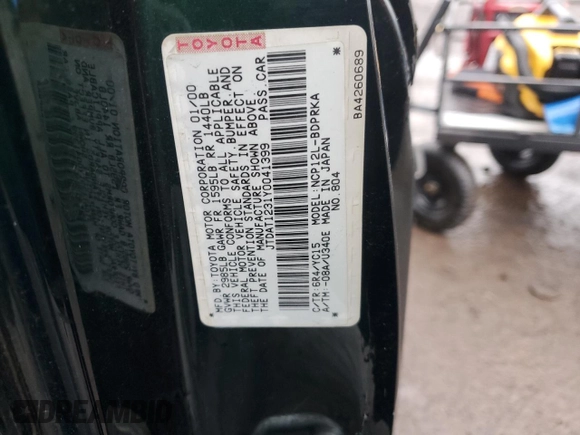 2000 Toyota ECHO with VIN JTDAT1231Y0041399, listed as a Copart auction lot 83774514 with 128,465 mi miles and Salvage Title. Bid and sale history available at DreamBid. Image 13.