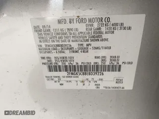 2014 Ford Flex SEL with VIN 2FMGK5C88EBD39226, listed as a IAAI auction lot 42010756 with 135,339 mi miles. Bid and sale history available at carsss.com. Image 9.