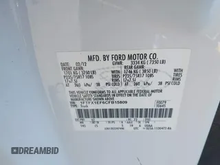 2012 Ford F-150 XL with VIN 1FTFX1EF6CFB15809, listed as a IAAI auction lot 41916615 with 191,949 mi miles. Bid and sale history available at carsss.com. Image 9.