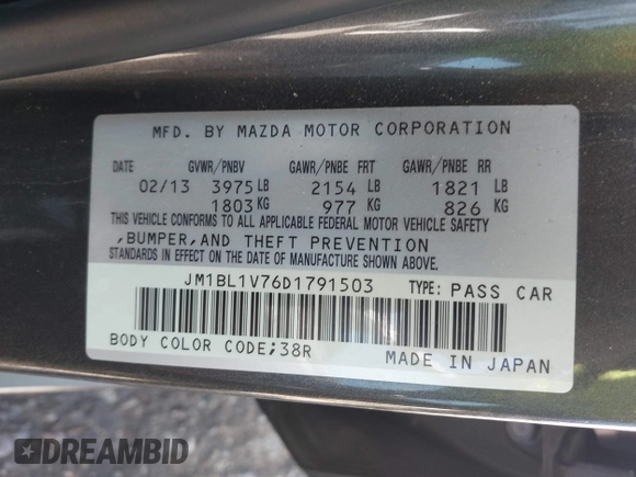 2013 Mazda 3 i Touring with VIN JM1BL1V76D1791503, listed as a IAAI auction lot 42765767 with 106,205 mi miles and . Bid and sale history available at DreamBid. Image 9.