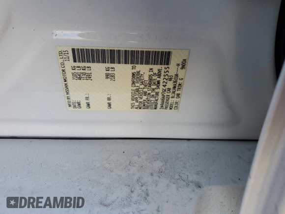 2016 Nissan Maxima SR with VIN 1N4AA6AP7GC422555, listed as a Copart auction lot 88661035 with 83,229 mi miles and Salvage title. Bid and sale history available at DreamBid. Image 12.