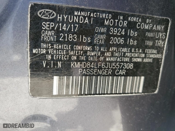 2018 Hyundai Elantra Value Edition with VIN KMHD84LF6JU557308, listed as a Copart auction lot 49206765 with 58,999 mi miles and Salvage Title. Bid and sale history available at carsss.com. Image 12.