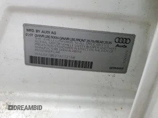 2007 Audi A4 2.0T with VIN WAUSF78E27A172158, listed as a Copart auction lot 57166835 with 217,654 mi miles and Salvage title. Bid and sale history available at DreamBid. Image 14.