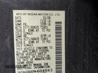 2009 Nissan Armada SE z VIN 5N1BA08D09N604043, wystawiony jako Copart lot #46001675 z przebiegiem 205 996 mil mil oraz Szkoda całkowita • Salvage title. Historia ofert i sprzedaży dostępna na DreamBid. Obrazek 13.