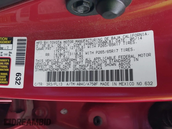 2014 Toyota Tacoma с VIN 3TMMU4FN2EM070457, выставлен на аукционе IAAI как лот 42498840 с пробегом 129 060 миль миль и . История ставок и продаж доступна на DreamBid. Изображение 9.