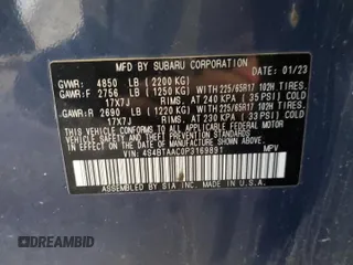 2023 Subaru Outback с VIN 4S4BTAAC0P3169891, выставлен на аукционе Copart как лот 57418495 с пробегом 58 231 миль миль и Списание • Salvage title. История ставок и продаж доступна на DreamBid. Изображение 13.