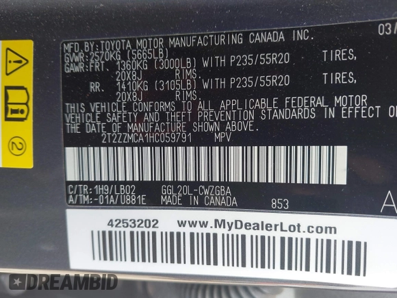 2017 Lexus RX 350 with VIN 2T2ZZMCA1HC059791, listed as a IAAI auction lot 42647745 with 80,962 mi miles and . Bid and sale history available at DreamBid. Image 9.