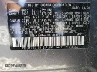 2020 Subaru Ascent Limited with VIN 4S4WMAPD6L3449615, listed as a Copart auction lot 51329153 with 0 mi miles. Bid and sale history available at carsss.com. Image 13.