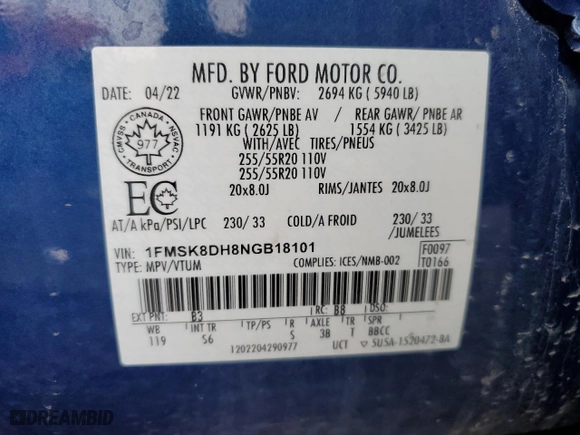 2022 Ford Explorer XLT with VIN 1FMSK8DH8NGB18101, listed as a Copart auction lot 50731435 with 81,007 mi miles and Salvage Title. Bid and sale history available at carsss.com. Image 14.