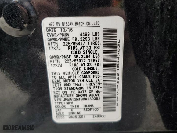 2017 Nissan Rogue S with VIN JN8AT2MT9HW130352, listed as a Copart auction lot 53436805 with 76,531 mi miles and Clean Title. Bid and sale history available at carsss.com. Image 13.