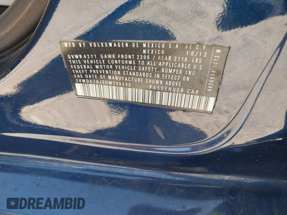 2013 Volkswagen Jetta SE z VIN 3VWDX7AJ0DM396590, wystawiony jako IAAI lot #41829922 z przebiegiem 133 356 mil mil oraz . Historia ofert i sprzedaży dostępna na DreamBid. Obrazek 9.